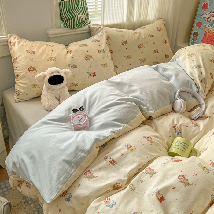 91家纺网 家纺一手货源 找家纺 漫仙阁家纺 2026新款纯棉学生宿舍A版100%新疆棉B版古法水洗三件套全棉四件套星星人