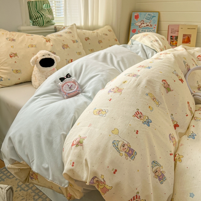 91家纺网 家纺一手货源 找家纺 漫仙阁家纺 2026新款纯棉学生宿舍A版100%新疆棉B版古法水洗三件套全棉四件套星星人