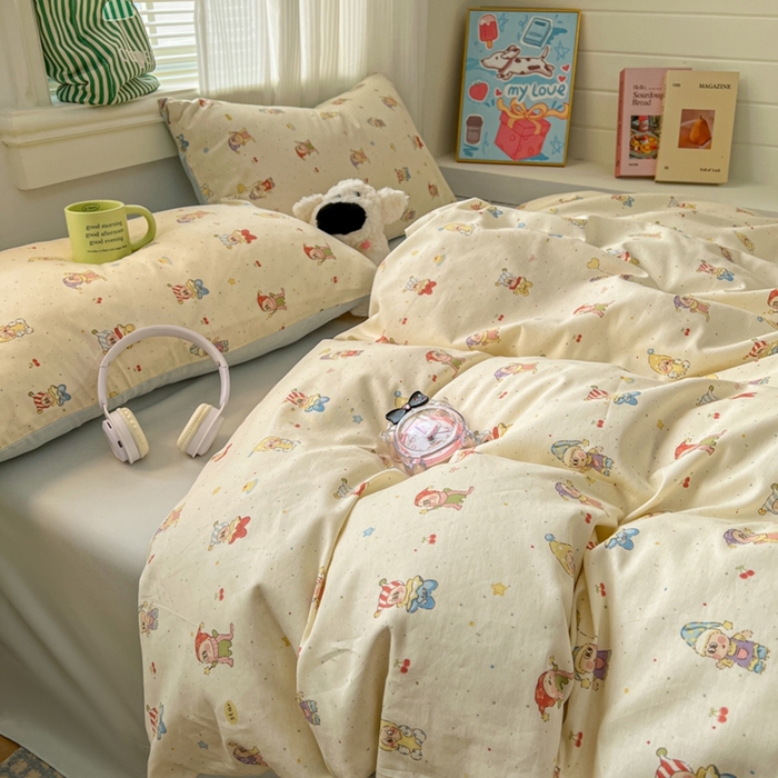 91家纺网 家纺一手货源 找家纺 漫仙阁家纺 2026新款纯棉学生宿舍A版100%新疆棉B版古法水洗三件套全棉四件套星星人