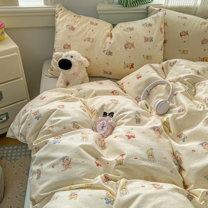 91家纺网 家纺一手货源 找家纺 漫仙阁家纺 2026新款纯棉学生宿舍A版100%新疆棉B版古法水洗三件套全棉四件套星星人