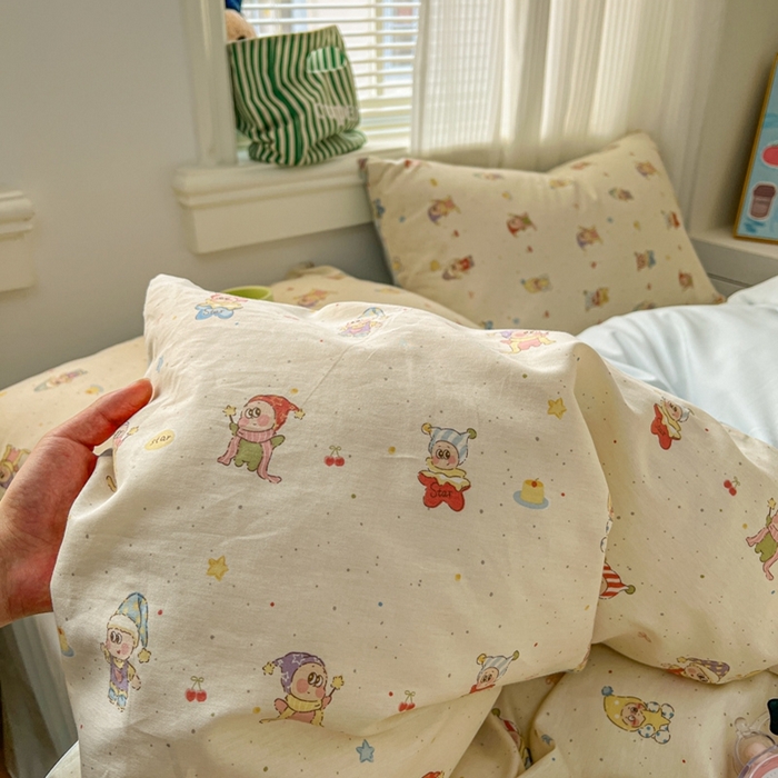 91家纺网 家纺一手货源 找家纺 漫仙阁家纺 2026新款纯棉学生宿舍A版100%新疆棉B版古法水洗三件套全棉四件套星星人