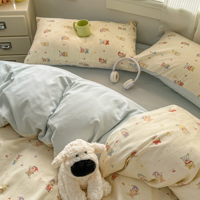 91家纺网 家纺一手货源 找家纺 漫仙阁家纺 2026新款纯棉学生宿舍A版100%新疆棉B版古法水洗三件套全棉四件套星星人