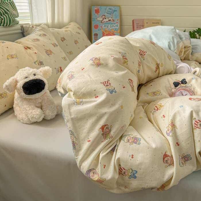 91家纺网 家纺一手货源 找家纺 漫仙阁家纺 2026新款纯棉学生宿舍A版100%新疆棉B版古法水洗三件套全棉四件套星星人