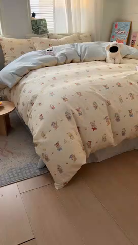 91家纺网 家纺一手货源 找家纺 漫仙阁家纺 2026新款纯棉学生宿舍A版100%新疆棉B版古法水洗三件套全棉四件套星星人