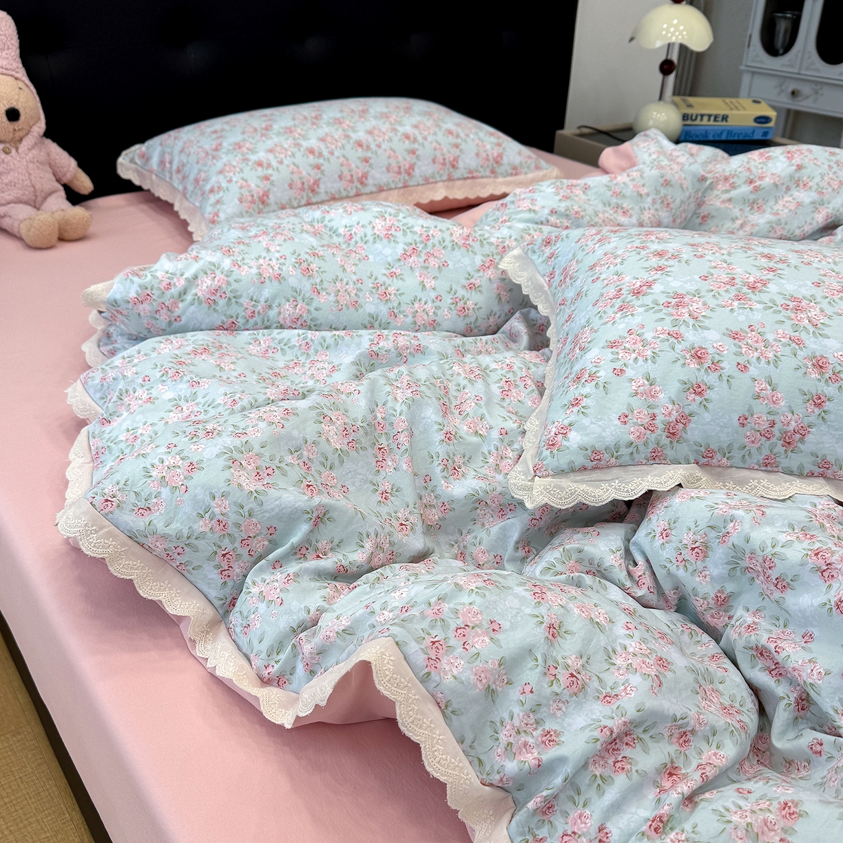 91家纺网 家纺一手货源 找家纺 （总）竹合 2026新款田园韩版花边款小碎花古法水洗仿棉A类云感棉四件套