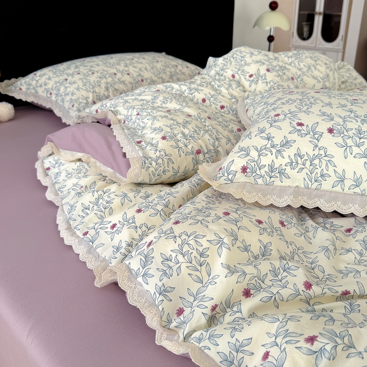 91家纺网 家纺一手货源 找家纺 （总）竹合 2026新款田园韩版花边款小碎花古法水洗仿棉A类云感棉四件套