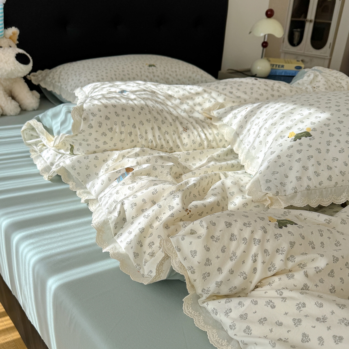 91家纺网 家纺一手货源 找家纺 （总）竹合 2026新款田园韩版花边款小碎花古法水洗仿棉A类云感棉四件套