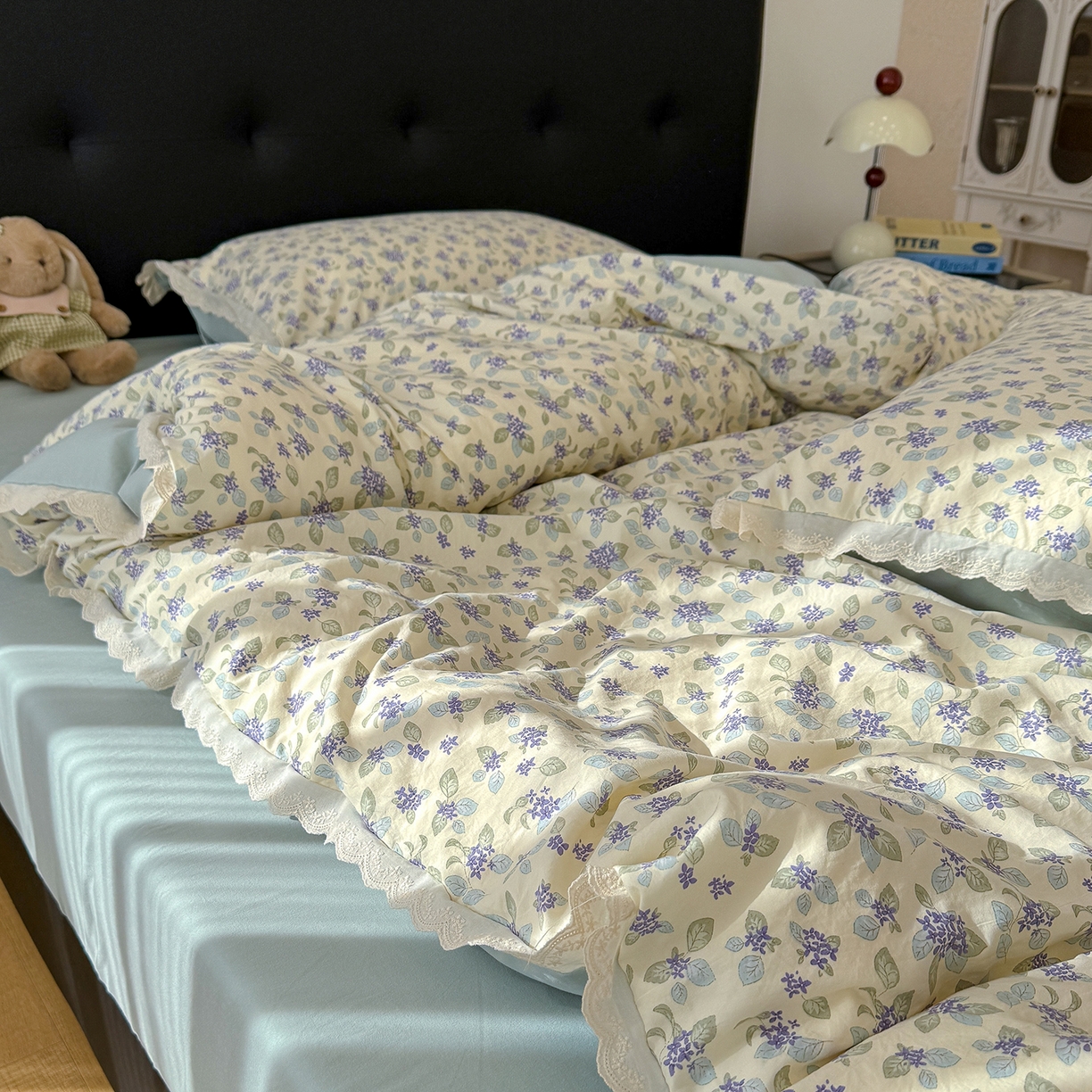 91家纺网 家纺一手货源 找家纺 （总）竹合 2026新款田园韩版花边款小碎花古法水洗仿棉A类云感棉四件套