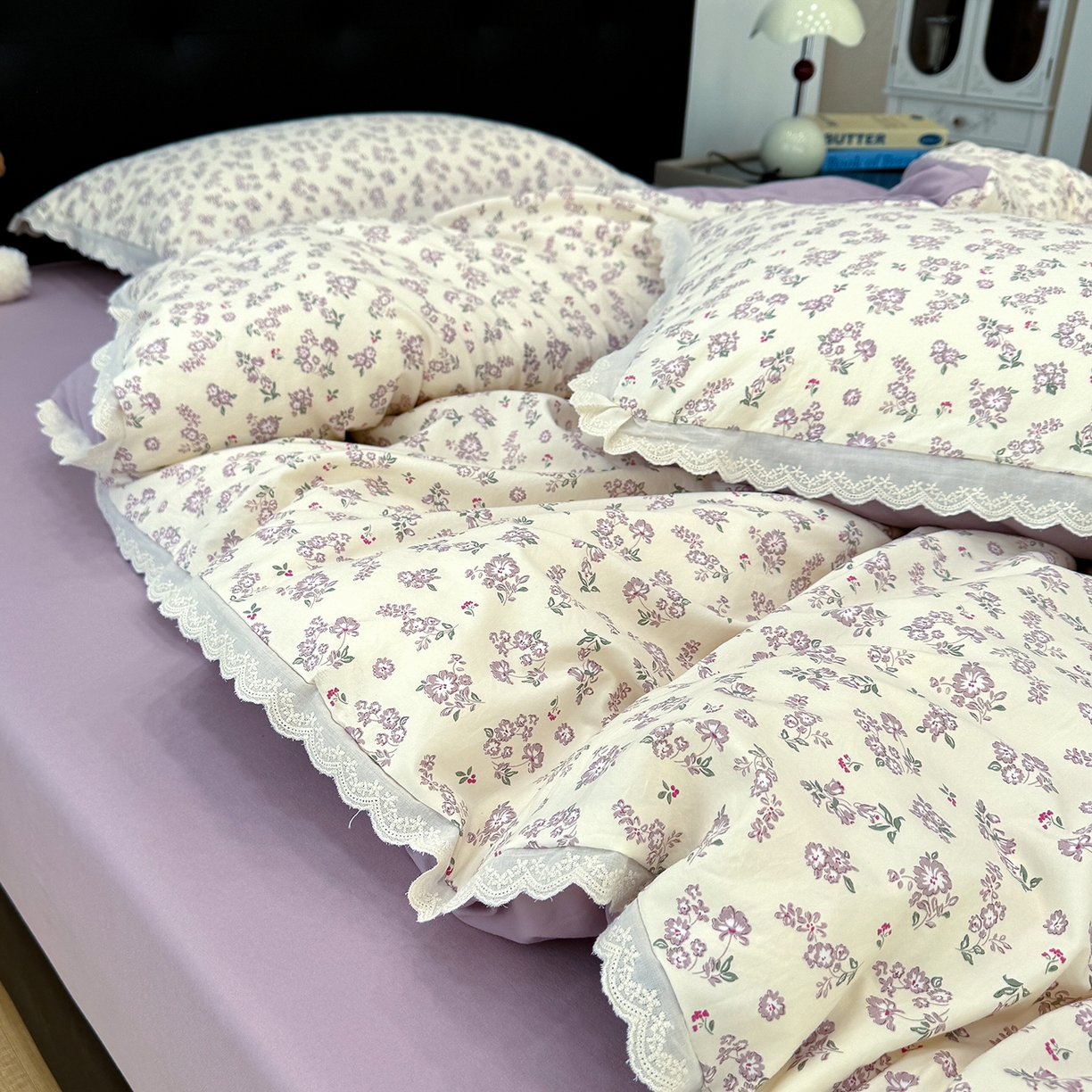 91家纺网 家纺一手货源 找家纺 （总）竹合 2026新款田园韩版花边款小碎花古法水洗仿棉A类云感棉四件套