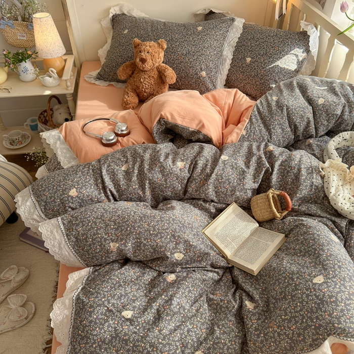 91家纺网 家纺一手货源 找家纺 海岛哥哥 2026新款仿棉云柔纱韩版双花边四件套 花边-知秋