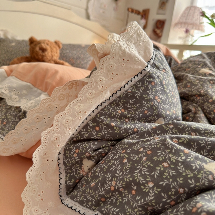 91家纺网 家纺一手货源 找家纺 海岛哥哥 2026新款仿棉云柔纱韩版双花边四件套 花边-知秋