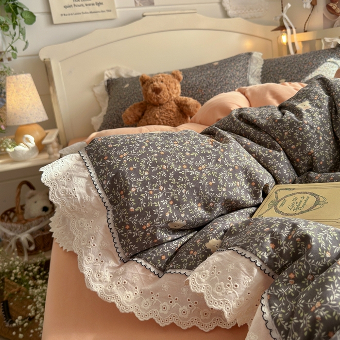 91家纺网 家纺一手货源 找家纺 海岛哥哥 2026新款仿棉云柔纱韩版双花边四件套 花边-知秋