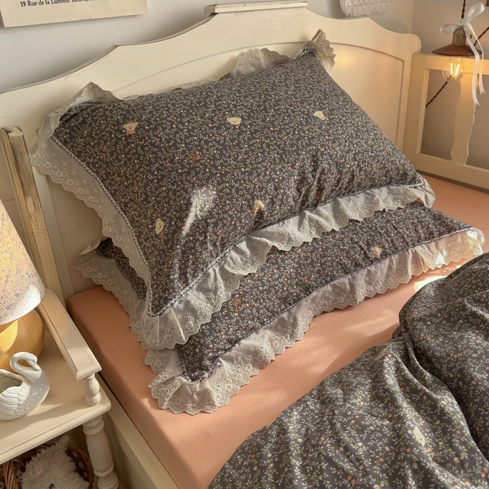 91家纺网 家纺一手货源 找家纺 海岛哥哥 2026新款仿棉云柔纱韩版双花边四件套 花边-知秋