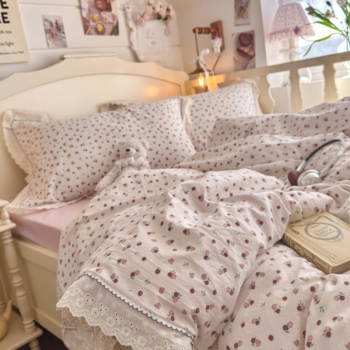 91家纺网 家纺一手货源 找家纺 海岛哥哥 2026新款仿棉云柔纱韩版双花边四件套 花边-禾时