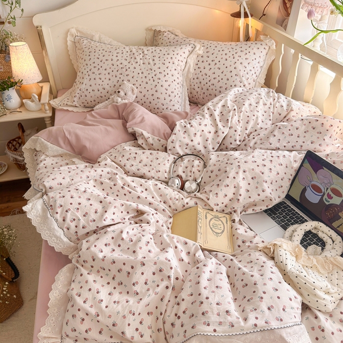 91家纺网 家纺一手货源 找家纺 海岛哥哥 2026新款仿棉云柔纱韩版双花边四件套 花边-禾时