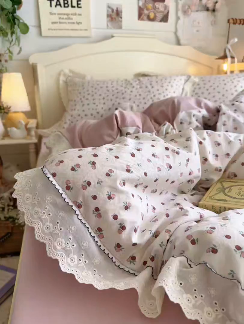 91家纺网 家纺一手货源 找家纺 海岛哥哥 2026新款仿棉云柔纱韩版双花边四件套 花边-禾时