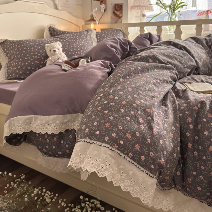 91家纺网 家纺一手货源 找家纺 海岛哥哥 2026新款仿棉云柔纱韩版双花边四件套 花边-花影