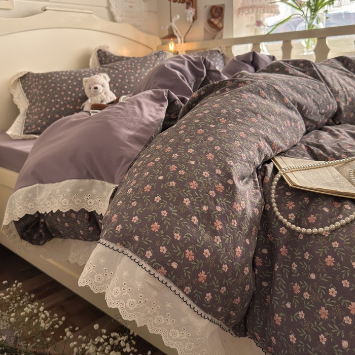 91家纺网 家纺一手货源 找家纺 海岛哥哥 2026新款仿棉云柔纱韩版双花边四件套 花边-花影