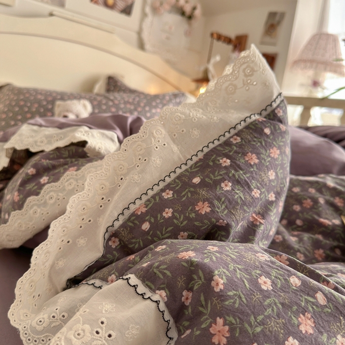 91家纺网 家纺一手货源 找家纺 海岛哥哥 2026新款仿棉云柔纱韩版双花边四件套 花边-花影