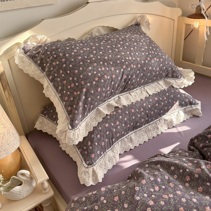 91家纺网 家纺一手货源 找家纺 海岛哥哥 2026新款仿棉云柔纱韩版双花边四件套 花边-花影