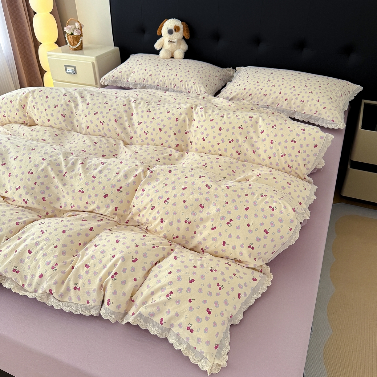 91家纺网 家纺一手货源 找家纺 （总）竹合 2026新款田园韩版花边款小碎花古法水洗仿棉A类云感棉四件套