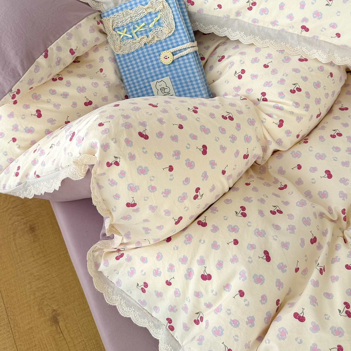 91家纺网 家纺一手货源 找家纺 （总）竹合 2026新款田园韩版花边款小碎花古法水洗仿棉A类云感棉四件套