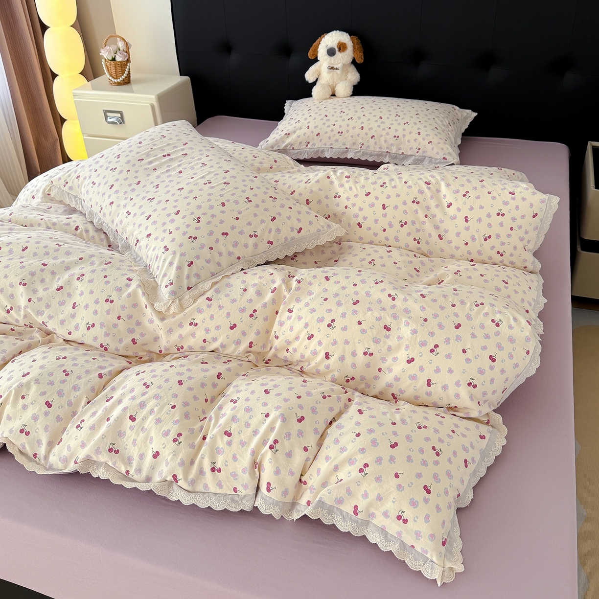 91家纺网 家纺一手货源 找家纺 （总）竹合 2026新款田园韩版花边款小碎花古法水洗仿棉A类云感棉四件套