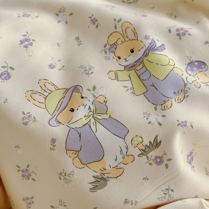 91家纺网 家纺一手货源 找家纺 海岛哥哥 2026新款仿棉云柔纱韩版双花边四件套 花边-萌兔花园