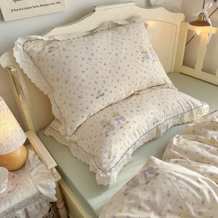 91家纺网 家纺一手货源 找家纺 海岛哥哥 2026新款仿棉云柔纱韩版双花边四件套 花边-萌兔花园