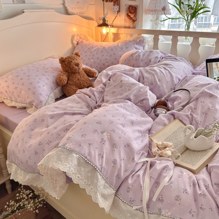 91家纺网 家纺一手货源 找家纺 海岛哥哥 2026新款仿棉云柔纱韩版双花边四件套 花边-葡萄园