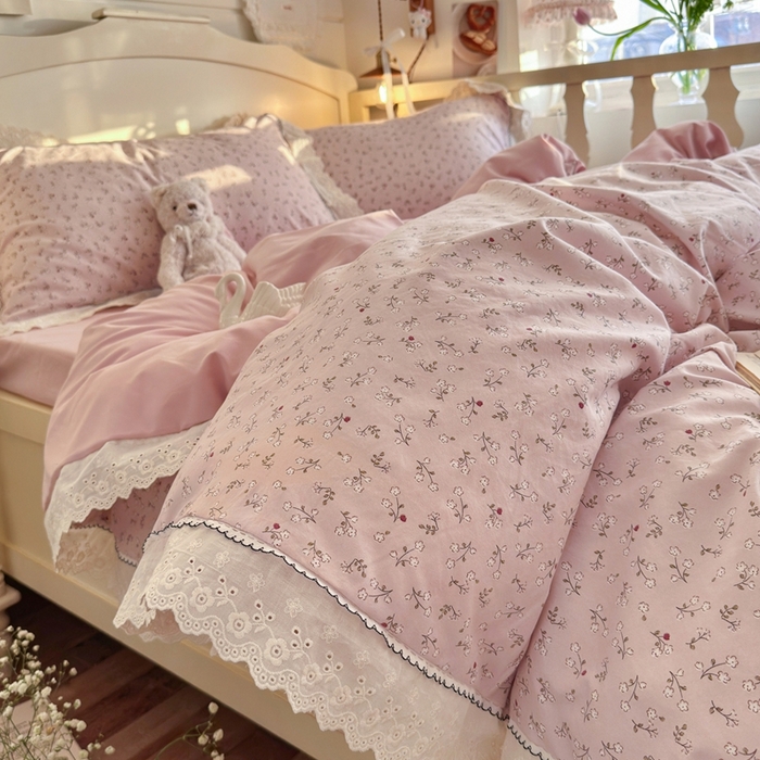 91家纺网 家纺一手货源 找家纺 海岛哥哥 2026新款仿棉云柔纱韩版双花边四件套 花边-枝影