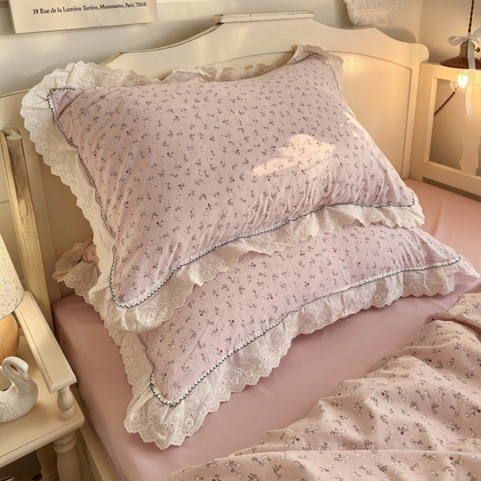 91家纺网 家纺一手货源 找家纺 海岛哥哥 2026新款仿棉云柔纱韩版双花边四件套 花边-枝影