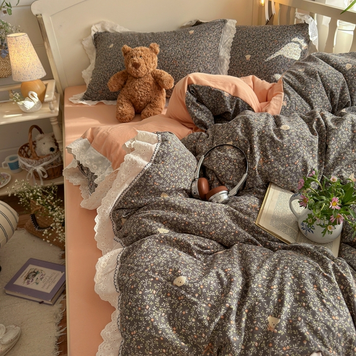 91家纺网 家纺一手货源 找家纺 （总）港岛妹妹 2026新款仿棉云柔纱韩版双花边四件套