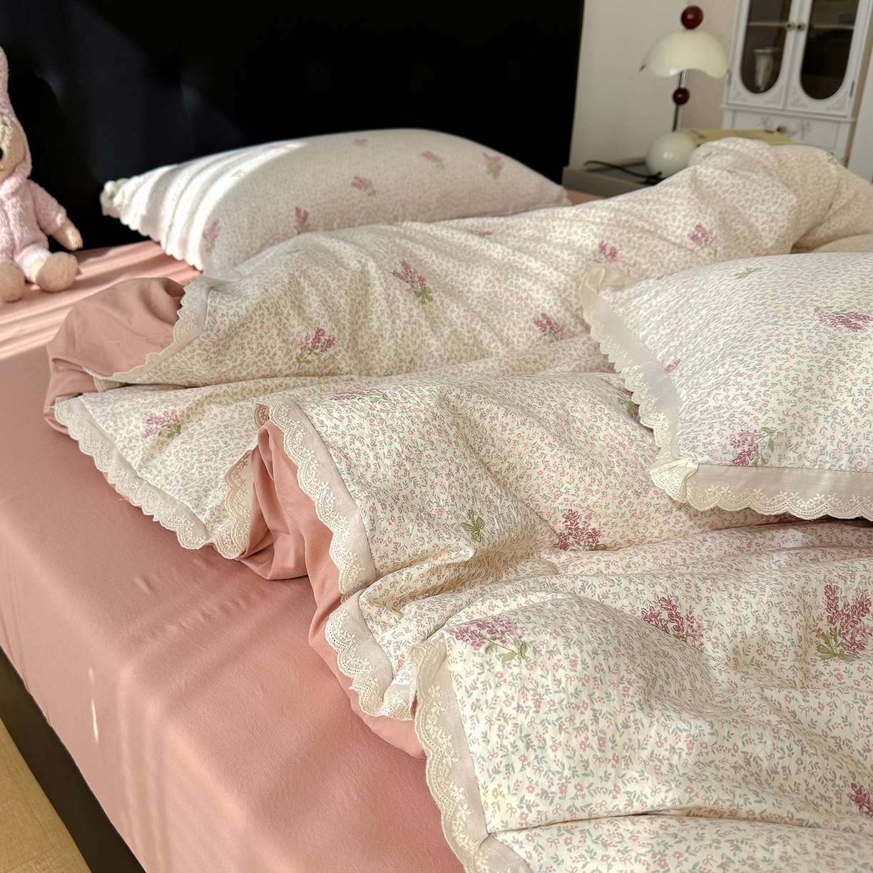 竹合 2026新款田园韩版花边款小碎花古法水洗仿棉A类云感棉四件套 春野