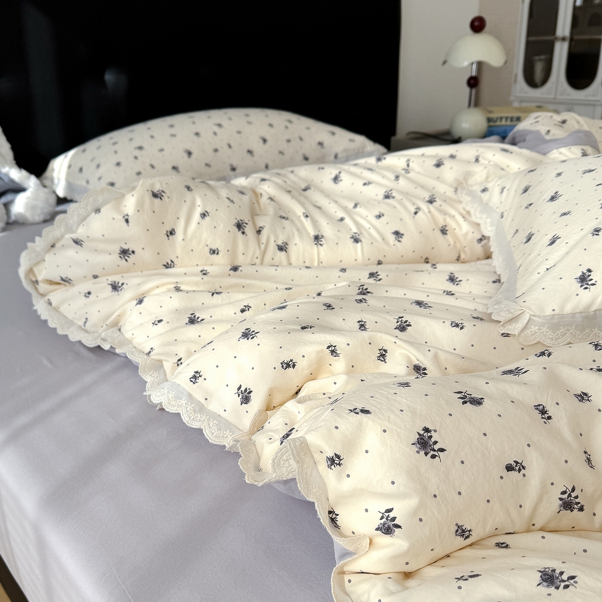 竹合 2026新款田园韩版花边款小碎花古法水洗仿棉A类云感棉四件套 暖暖