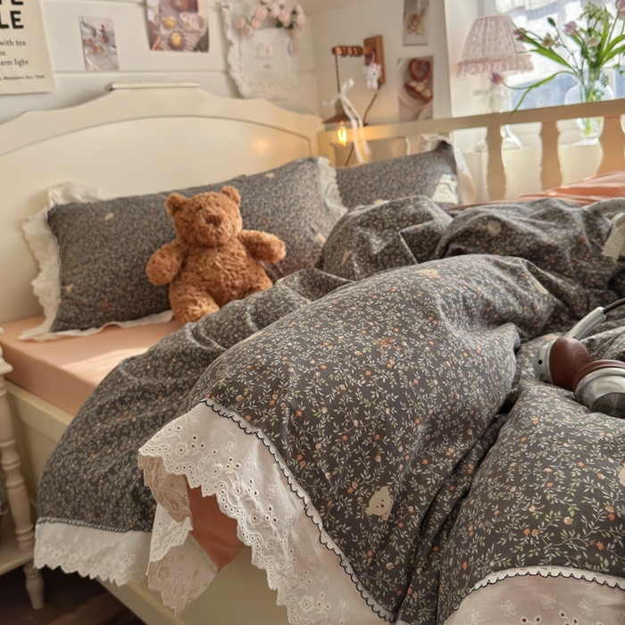 91家纺网 家纺一手货源 找家纺 港岛妹妹 2026新款仿棉云柔纱韩版双花边四件套 花边-知秋