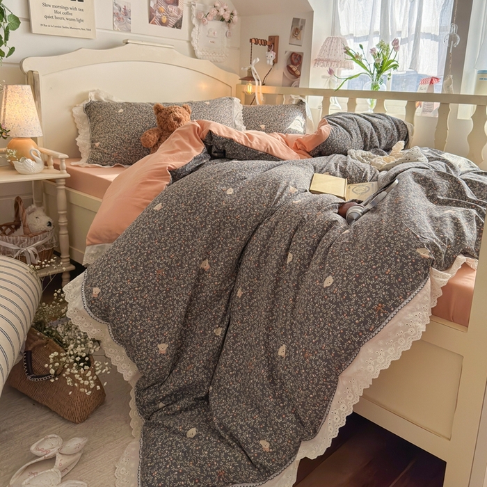 91家纺网 家纺一手货源 找家纺 港岛妹妹 2026新款仿棉云柔纱韩版双花边四件套 花边-知秋