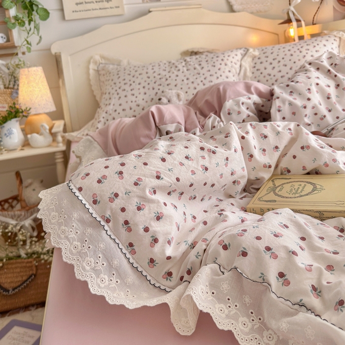 91家纺网 家纺一手货源 找家纺 港岛妹妹 2026新款仿棉云柔纱韩版双花边四件套 花边-禾时