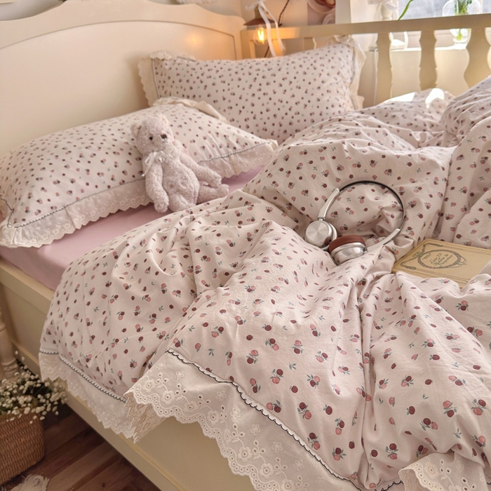 91家纺网 家纺一手货源 找家纺 港岛妹妹 2026新款仿棉云柔纱韩版双花边四件套 花边-禾时