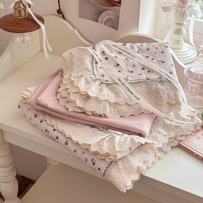 91家纺网 家纺一手货源 找家纺 港岛妹妹 2026新款仿棉云柔纱韩版双花边四件套 花边-禾时