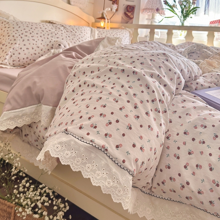 91家纺网 家纺一手货源 找家纺 港岛妹妹 2026新款仿棉云柔纱韩版双花边四件套 花边-禾时