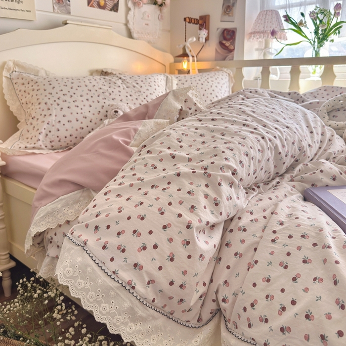 91家纺网 家纺一手货源 找家纺 港岛妹妹 2026新款仿棉云柔纱韩版双花边四件套 花边-禾时