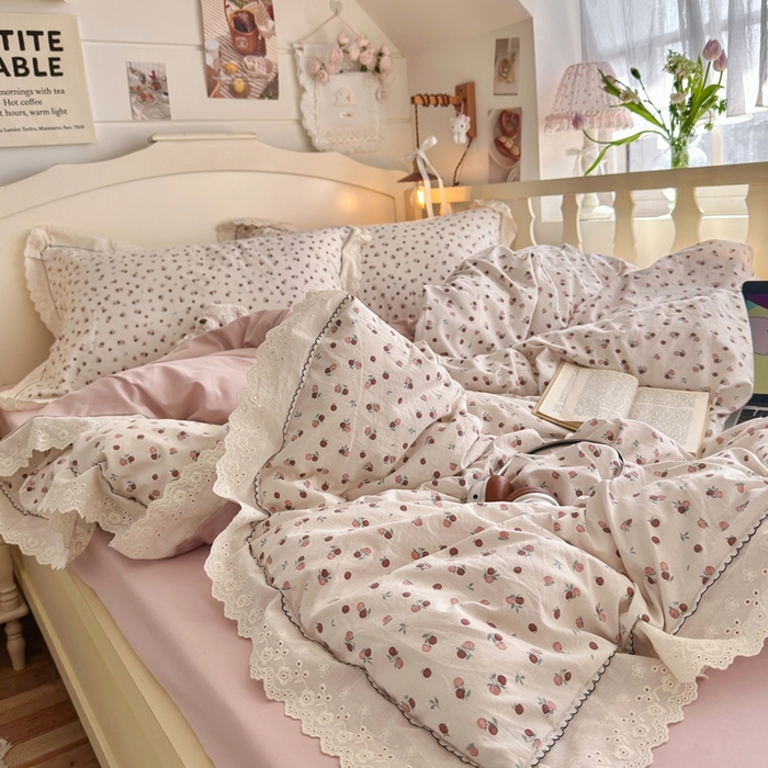 91家纺网 家纺一手货源 找家纺 港岛妹妹 2026新款仿棉云柔纱韩版双花边四件套 花边-禾时