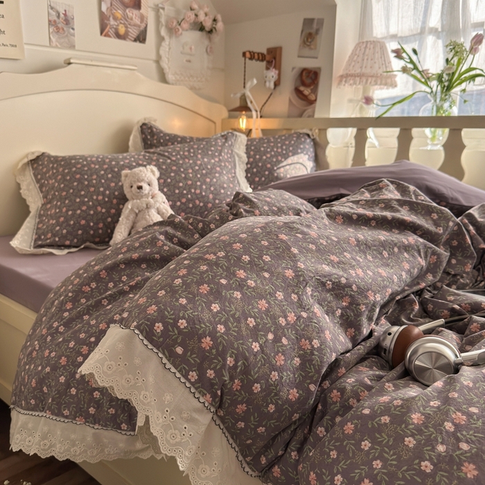 91家纺网 家纺一手货源 找家纺 港岛妹妹 2026新款仿棉云柔纱韩版双花边四件套 花边-花影