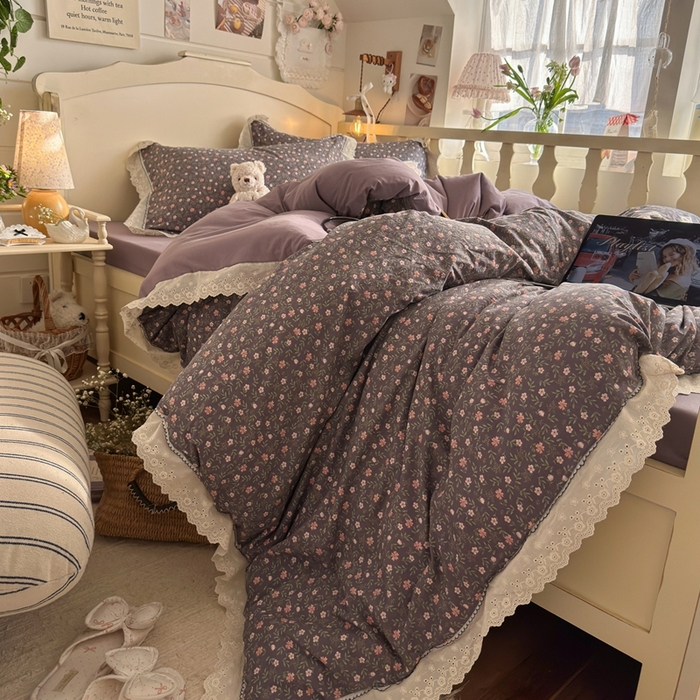 91家纺网 家纺一手货源 找家纺 港岛妹妹 2026新款仿棉云柔纱韩版双花边四件套 花边-花影