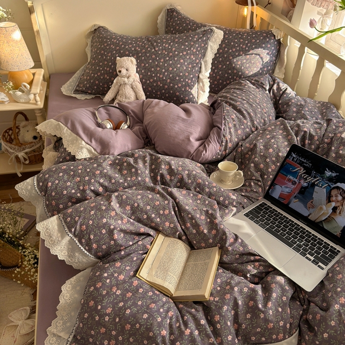 91家纺网 家纺一手货源 找家纺 港岛妹妹 2026新款仿棉云柔纱韩版双花边四件套 花边-花影