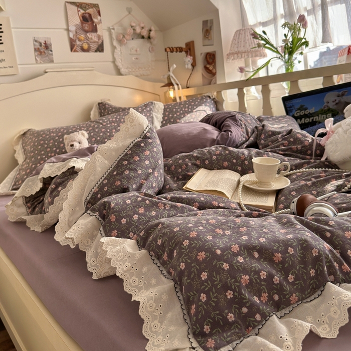 91家纺网 家纺一手货源 找家纺 港岛妹妹 2026新款仿棉云柔纱韩版双花边四件套 花边-花影