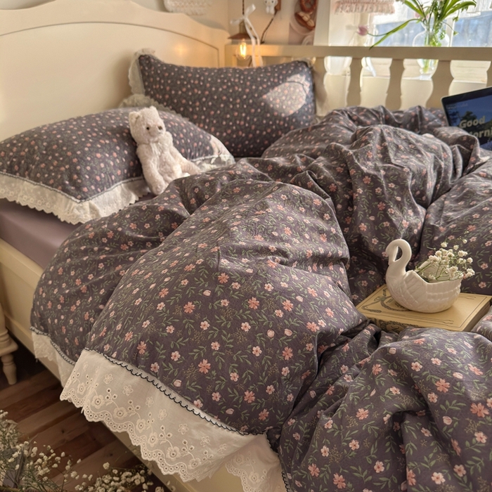 91家纺网 家纺一手货源 找家纺 港岛妹妹 2026新款仿棉云柔纱韩版双花边四件套 花边-花影