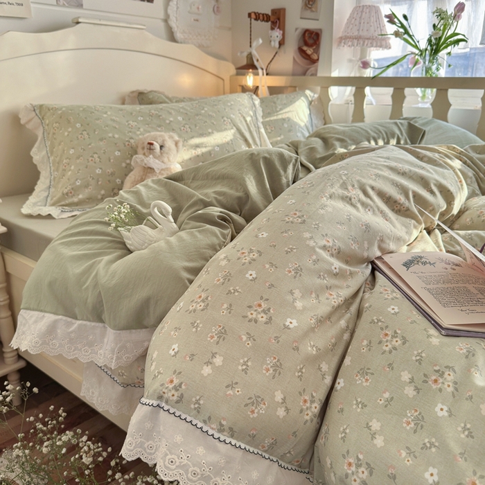 91家纺网 家纺一手货源 找家纺 港岛妹妹 2026新款仿棉云柔纱韩版双花边四件套 花边-桔夏