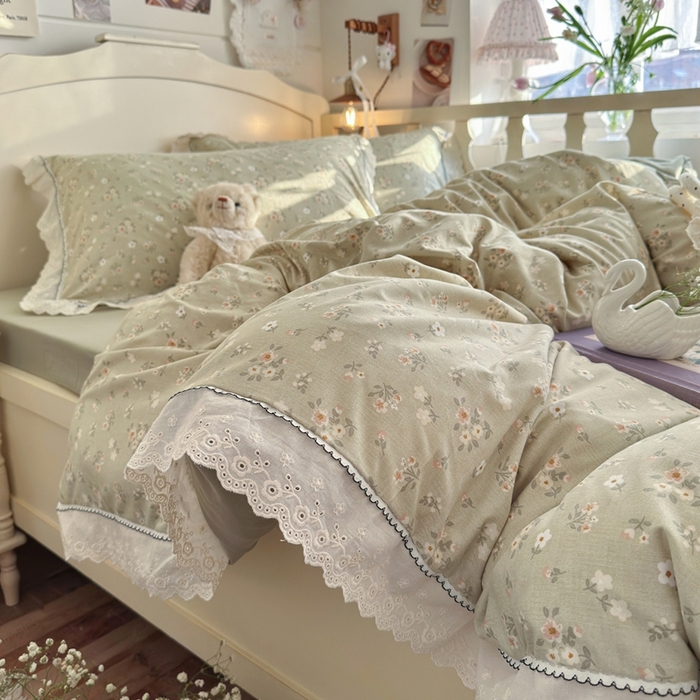 91家纺网 家纺一手货源 找家纺 港岛妹妹 2026新款仿棉云柔纱韩版双花边四件套 花边-桔夏
